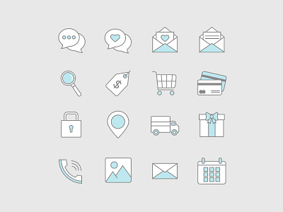 Blue and Grey Icon Set chat credit cards email gift icon set icons location lock phone sale search
