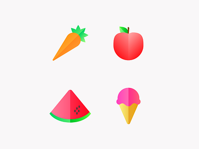 Food Icon Set Concept apple carrot food ice cream icons watermelon
