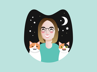 Kitten Queen cat character cute girl illustrator kittens moon night stars woman