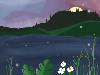 Far and Away illustration island plants procreate sketch sunset water