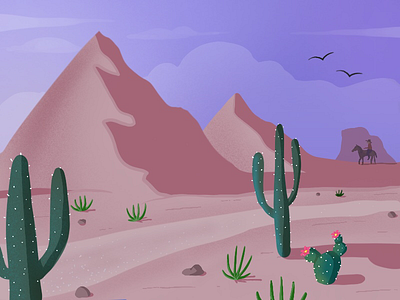 Desert Horizon cactus cowboy desert landscape procreate sketch