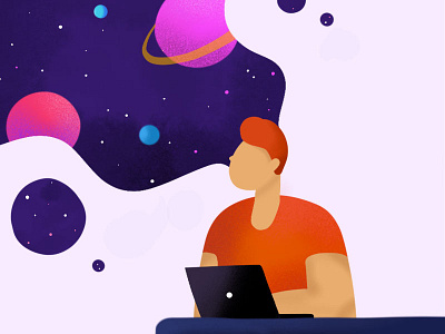 Day dreamer character icons illustration laptop man outer space procreate sketch space