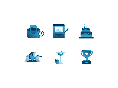 White paper icon set audience birthday birthday cake cocktail email email marketing events icons illustrator segmentation trophy ui
