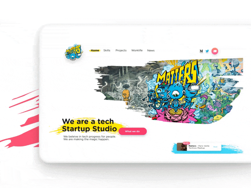 Matters.tech homepage animation brush illustration motion design product design startup ui design ux design