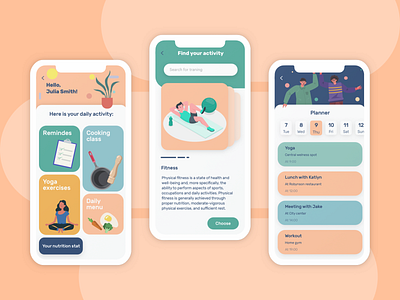 Cartoon Ui app calendar colorful design flat graphic homepage illustration menu minimal notes planner reminder saas tracker typography ui ui8 ux walktrough