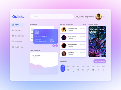 Quick - banking dashboard 2021 trend banking blur colorful dashboad design effect finance flat glass graphic minimal neon transparent typography ui ux wallet web