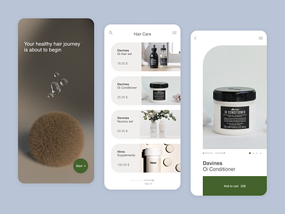 Fluffy - hair shop app 3d 3d art 3d artist app catalogs design ecommerce flat graphic minimal mobile onboarding product page shopify shopping app shopping cart typography ui ux web