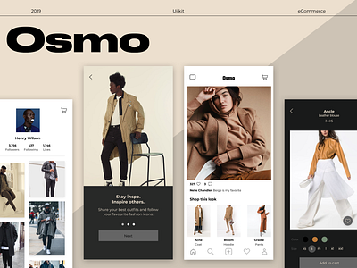 Osmo Ui kit app clothes design ecommerce flat graphic instagram minimal online shop photo social app typography ui ui8 uiuxdesign ux web