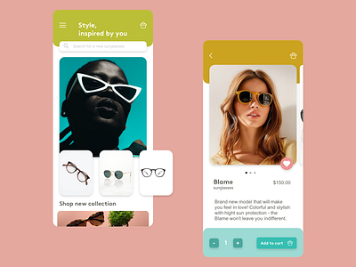 Sunglass online store concept app colorful dailyui design ecommerce flat graphic item card minimal search shadow shop shopping slider store typography ui ux web
