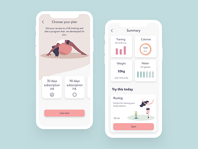 Fitness app concept app colors design ecommerce fitness flat graphic grid illustration minimal mobile pastel sketch tracker ui ux web yoga
