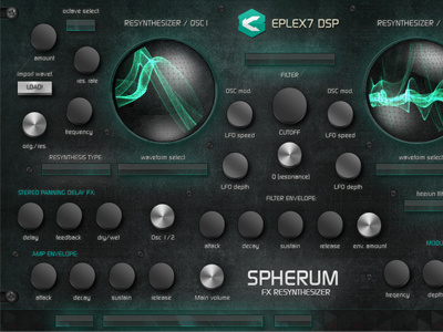 Spherum Fx Re-Synthesizer VSTi plug-in analog button futuristic interface knob software sound designing synth synthesizer waveforms