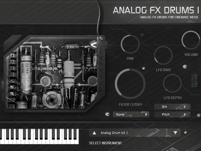 Analog FX Drums 1 plug-in instrument for Win / Mac analog dj drums knbs music player music studio musician programming software design software development sound design