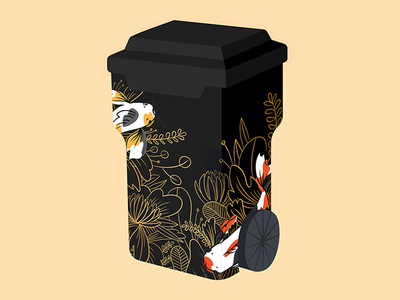 Koi Fish Trash Bin Mock coachella design fish flowers illustration plants vector