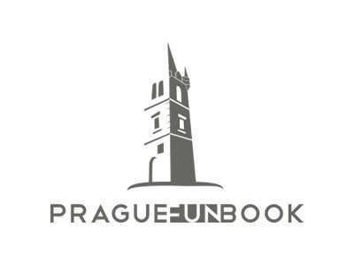 PragueFunBook logo negative space prague praha
