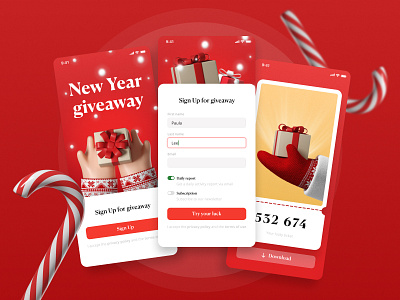 Sign up 3d app challenge christmas daily dailyui gifts giveaway illustration log in new year red registration sign up ui