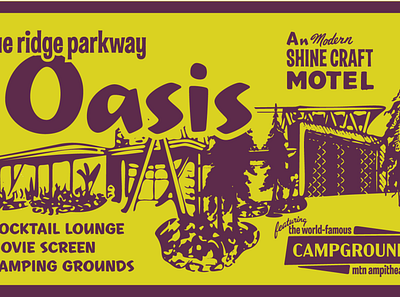 Shine Craft Mtn Oasis asheville blueridge campground camping fomo growler identity illustration motel outdoor palmsprings road roadtrip travel trucker hat van