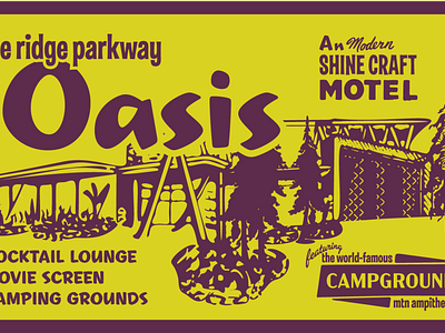 Shine Craft Mtn Oasis asheville blueridge campground camping fomo growler identity illustration motel outdoor palmsprings road roadtrip travel trucker hat van