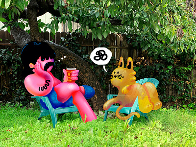 Tell me about it bff cat chairs friends gossip illustration lounge photo background summer talk text