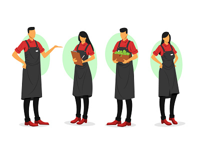 Supermarket workers collection flat illustration supermarket workers