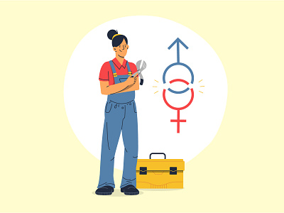 Break gender norms equality flat gender mechanic norms tool toolbox vector woman women