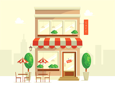 We are open building cafe coffee flat illustration open shop sign vector