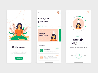 Meditation app concept app concept flat illustration interface meditation screen ui vector yoga