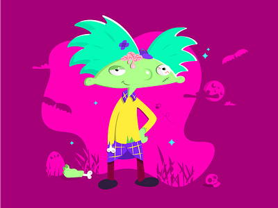 Zombie Arnold - Fan art fan art flat hey arnold illustration vector zombie