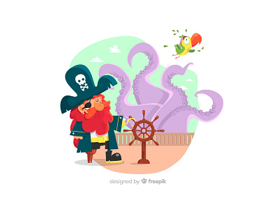Pirate adventure beast eye patch hat ocean octopus parrot pirate sea ship travel