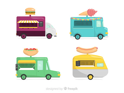 Food Truck Collection burguer flat food truck hot dog ice cream taco truck vector