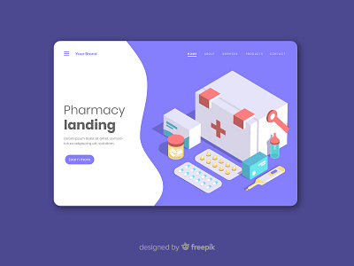 Pharmacy Landing Page box business care health isometric landing medical medication page pharmacy prescription