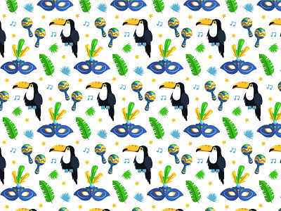 Brazilian carnival pattern brazil carnival festive flat leaves maracas masque music pattern season tucan