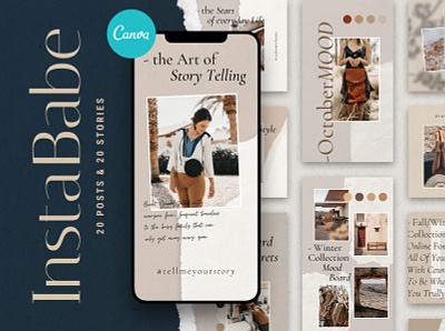 #InstaBabe - Canva Instagram Posts & Stories creative creative market elegant envato fashion food graphic river influencer instagram instagram pack instagram stories instagram template instagram templates modern products social media social pack templates torn paper travel