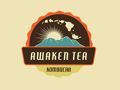 Awaken Tea Kombucha Logo badge bird emblem logo orange ragerabbit