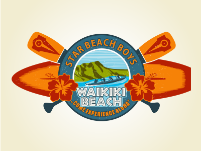 Star Beach Boys beach emblem hawaii hibiscus illustrative logo orange ragerabbit surf waikiki