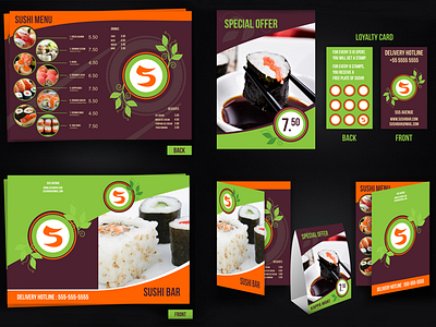 Sushi menu, loyalty card and table tent (vector) template ai card eps illustration loyalty menu sushi table template tent vector