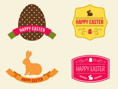 Vector Easter Emblems and Badges badges easter egg emblems happy rabbit ribbon vector