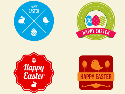 Vector Easter Emblems and Badges Set badges easter egg emblems happy rabbit ribbon vector