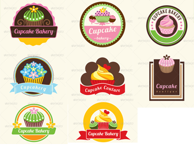 Cupcke Badges badges bakery cafe cupcake cupcakery dessert emblems illustrative logo ragerabbit sweet