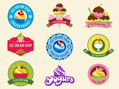 Ice Cream Vector Badges badges color cream emblems ice illustration logo ragerabbit retro shop vector vintage