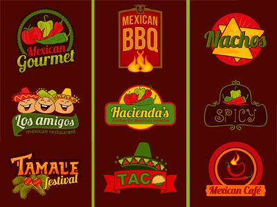 Mexican Vector Badges Set badges emblems envato graphicriver illustration logos mexican petya hadjieva ragerabbit
