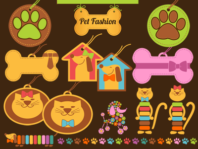 Pet Fashion Vector Labels animal badges bone cat dog fashion icons illustrations labels pet ragerabbit vector