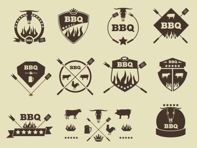 10 Barbeque Hipster Vector Emblems Vol.2 badges barbecue bbq cow crown emblems illustration logos pig rooster skull vector