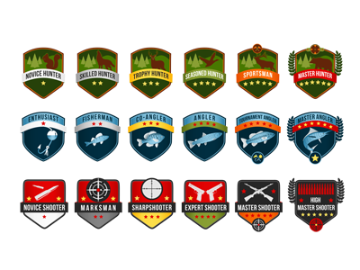 Web Badges badges emblems fishing hunting icons shooting web