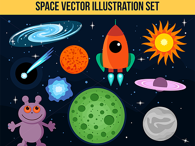 Space Vector Illustrations alien cloud illustrations petyahadjieva planets ragerabbit rocket space vector
