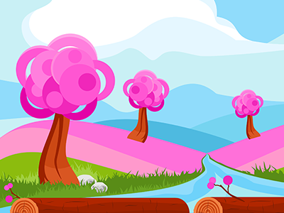 Pink Spring Game Background clouds fantasy game background hills pink river tileable trees vector