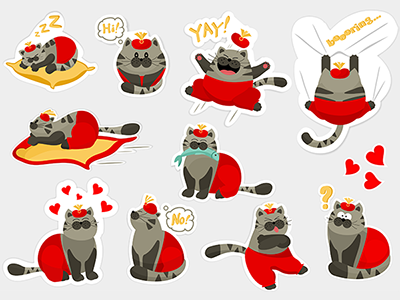 King Cheshire Sticker Pack for iMessage app icons cartoon funny collection moods oriental cats pack stickers tabby cats
