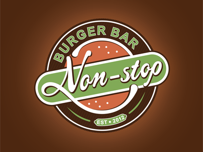 Non-stop logo bar brown burger green logo non stop white