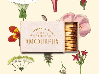 Les Petits Amoureux branding floral french bistro logo matchbook restaurant restaurant branding