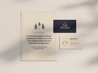 The Woods brand brand design brand identity branding collateral identity design illustration outdoors outdoorsy print the woods treehouse trees