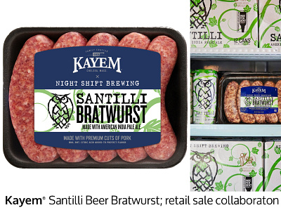 Kayem® x Night Shift Brewing Santilli Bratwurst food and drink package design packaging design